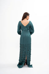 Back view of Alberta Ferretti satin-crepe maxi dress for rental