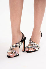 Alexandre Birman suede slingback sandals with crystal embellishments and distinctive 10cm Virgule heel for rental, photographed in Sri Hartamas, Malaysia.