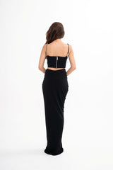 Back view of the crystal-embellished top, emphasizing the seamless zip fastening closure and the internal boning structure, available for rental in Kuala Lumpur, Malaysia.