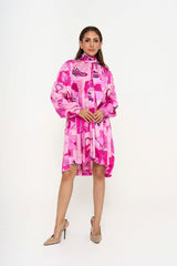 Balenciaga pink silk mini shirt dress front view first pose rental Sri Hartamas Kuala Lumpur