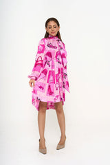 Balenciaga pink silk shirt dress front view second pose with bow tie detail rental Kuala Lumpur Malaysia