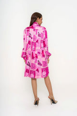 Back view of Balenciaga pastel pink silk mini shirt dress rental KL boutique