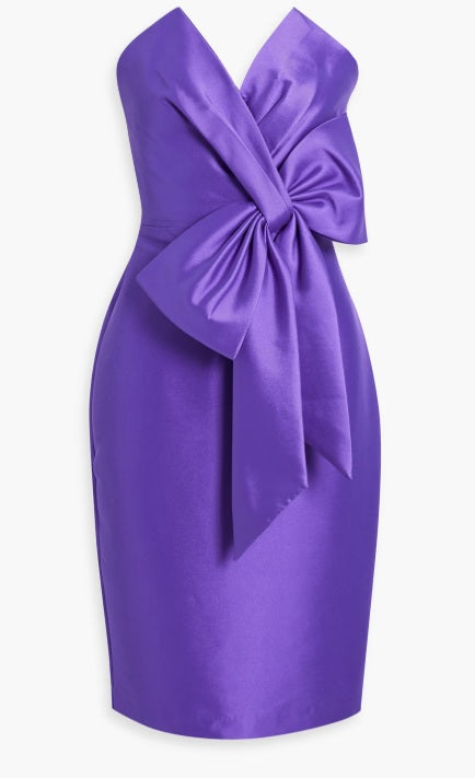 Evening gown by Badgley Mischka in purple with oversized bow for rent Malaysia”