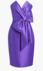 Evening gown by Badgley Mischka in purple with oversized bow for rent Malaysia”