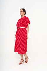 Balenciaga BB Monogram midi dress front side view red silk with pink logo rental Sri Hartamas Kuala Lumpur