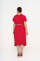 Back view of Balenciaga BB Monogram red silk midi shirt dress rental Kuala Lumpur Malaysia