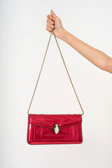 Bvlgari Serpenti Forever small crossbody bag in lustrous burgundy patent leather with gold-tone chain and hardware for rental at Clarissima boutique Sri Hartamas KL