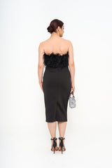 Back view of the Badgley Mischka feather gown, showing the dramatic back slit and the seamless concealed zip fastening, available for rental in Kuala Lumpur, Malaysia.