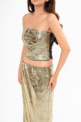 Close-up detail of the top's back, highlighting the intricate black silk lace detailing.