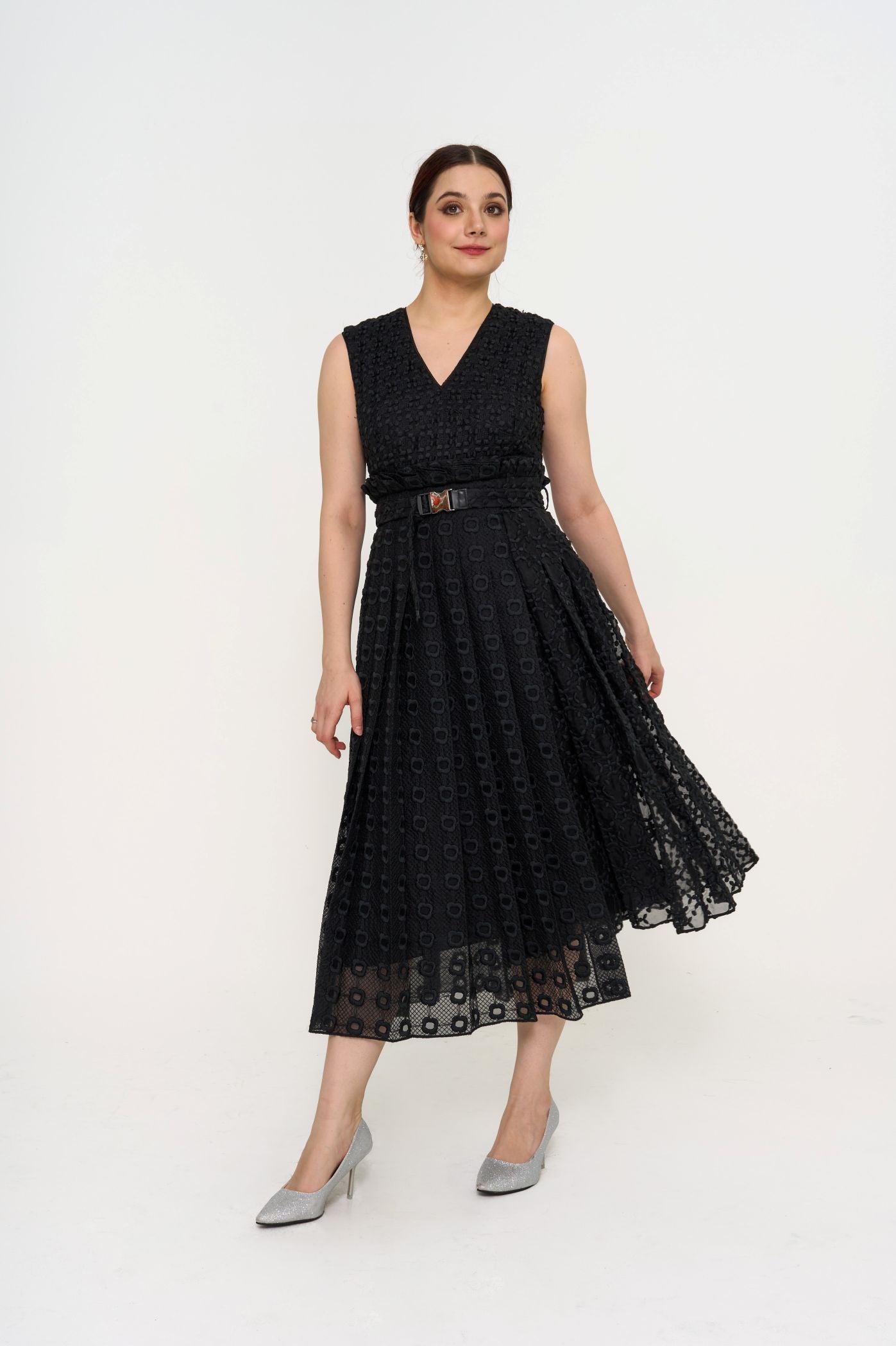 Fendi organza embroidered midi dress front view black silk rental Sri Hartamas Kuala Lumpur