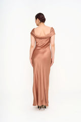 Detail of the back of the Alberta Ferretti gown, emphasizing the seamless slip-on design and the long, elegant silhouette, available for rental in Kuala Lumpur, Malaysia.