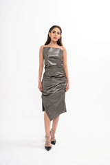 Full view of the Mugler dress, emphasizing the seamless look provided by the side zip closure, available for rental in Kuala Lumpur, Malaysia.