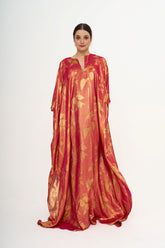 Oscar de la Renta maxi gown in flowing metallic silk-blend floral-jacquard with side splits, available for rental in Kuala Lumpur, Malaysia.