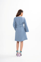 Detail of the concealed zip fastening and the structure of the light blue dress, available for rental in Kuala Lumpur, Malaysia.