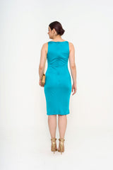 Back view of Versace Medusa 95 metallic jersey dress rental in Kuala Lumpur boutique