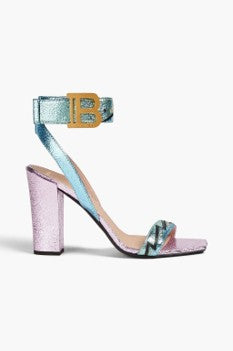 BALMAIN Appliquéd metallic cracked-leather sandals