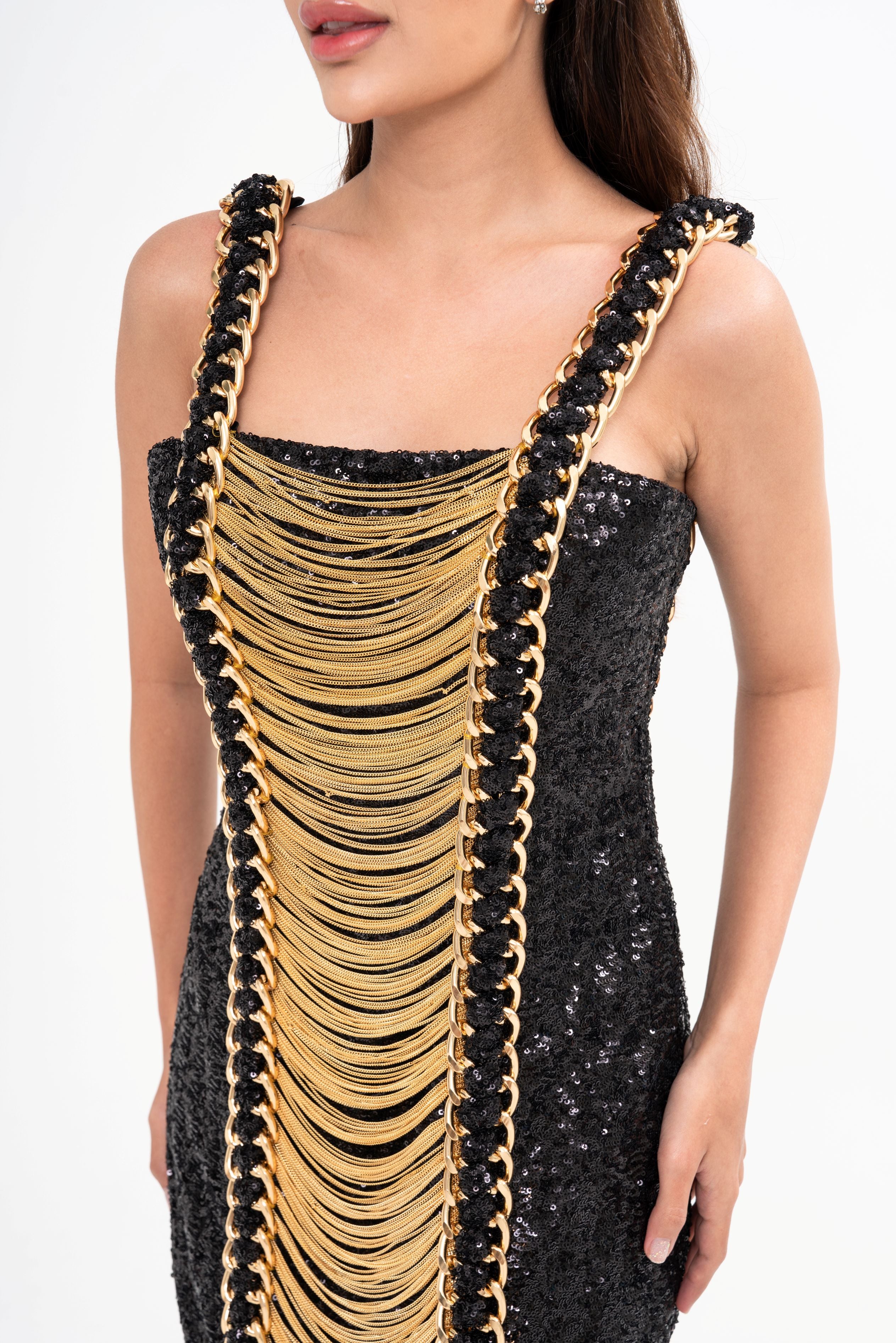 BALMAIN Chain-Embellished sequined mini dress (FR38)