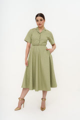 GUCCI GG Monogram Belted Gabardine-Jaquard Midi Dress