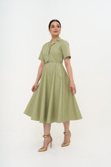 GUCCI GG Monogram Belted Gabardine-Jaquard Midi Dress