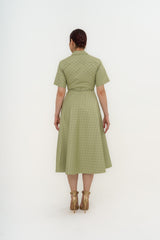 GUCCI GG Monogram Belted Gabardine-Jaquard Midi Dress