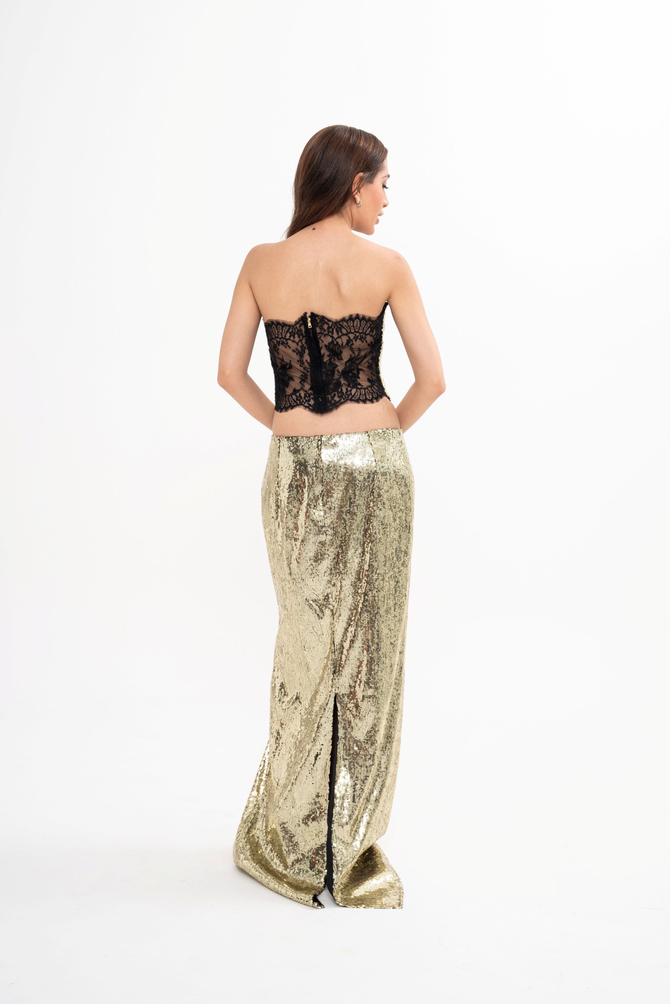 DOLCE & GABBANA Sequined strapless lace crop top (IT40)