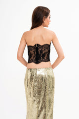 DOLCE & GABBANA Sequined strapless lace crop top (IT40)