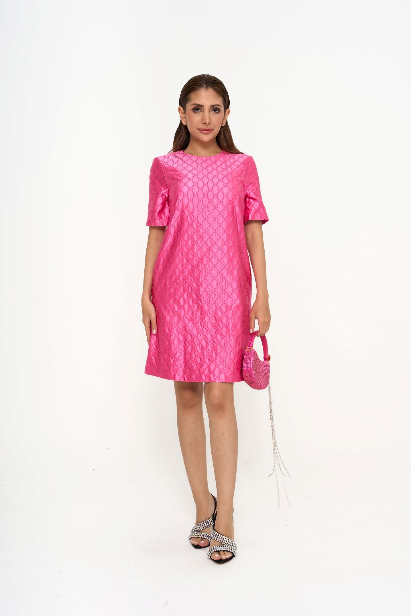 GUCCI GG Monogram Pink Silk Mini Dress (IT36)