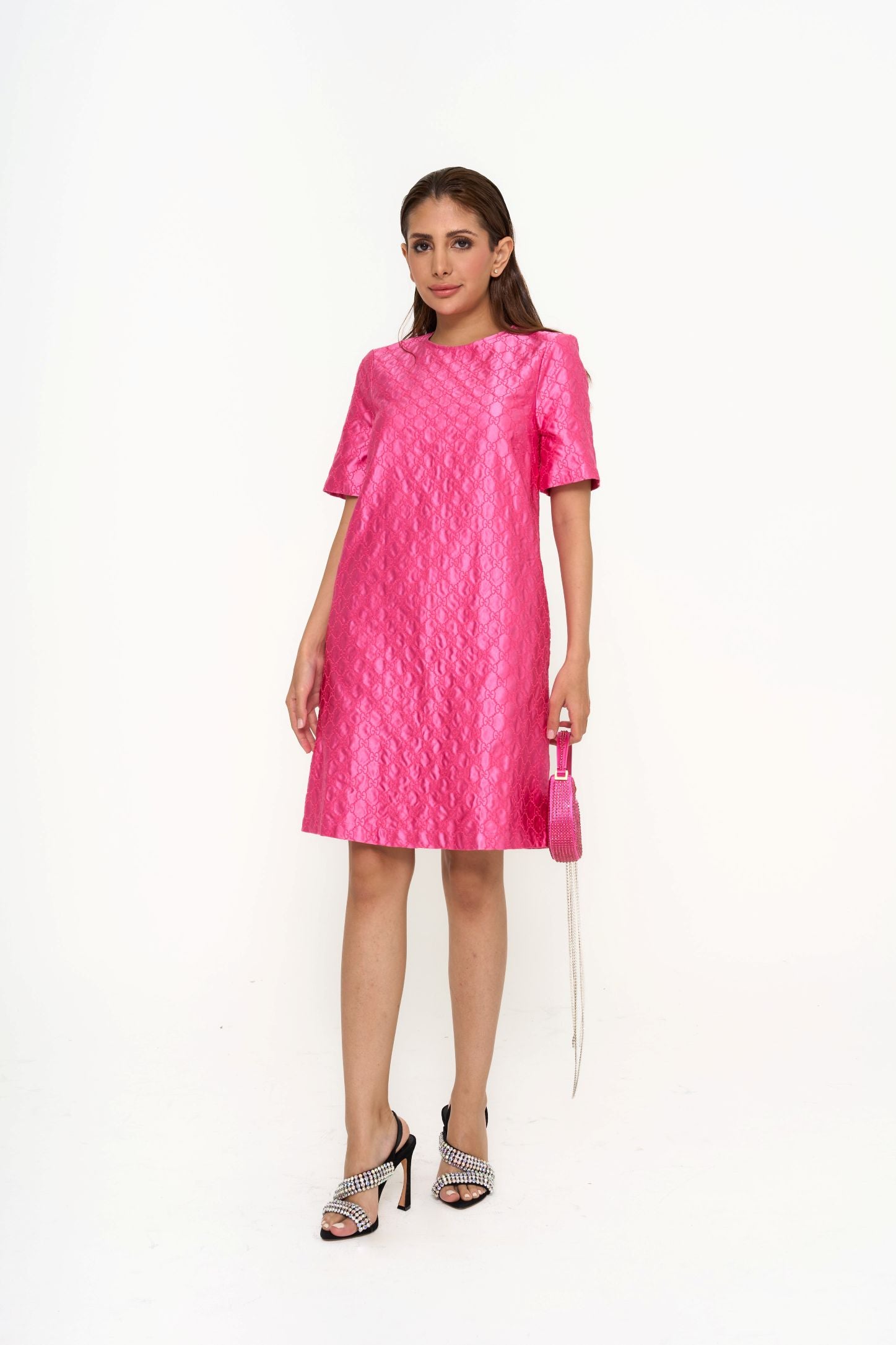 GUCCI GG Monogram Pink Silk Mini Dress (IT36)