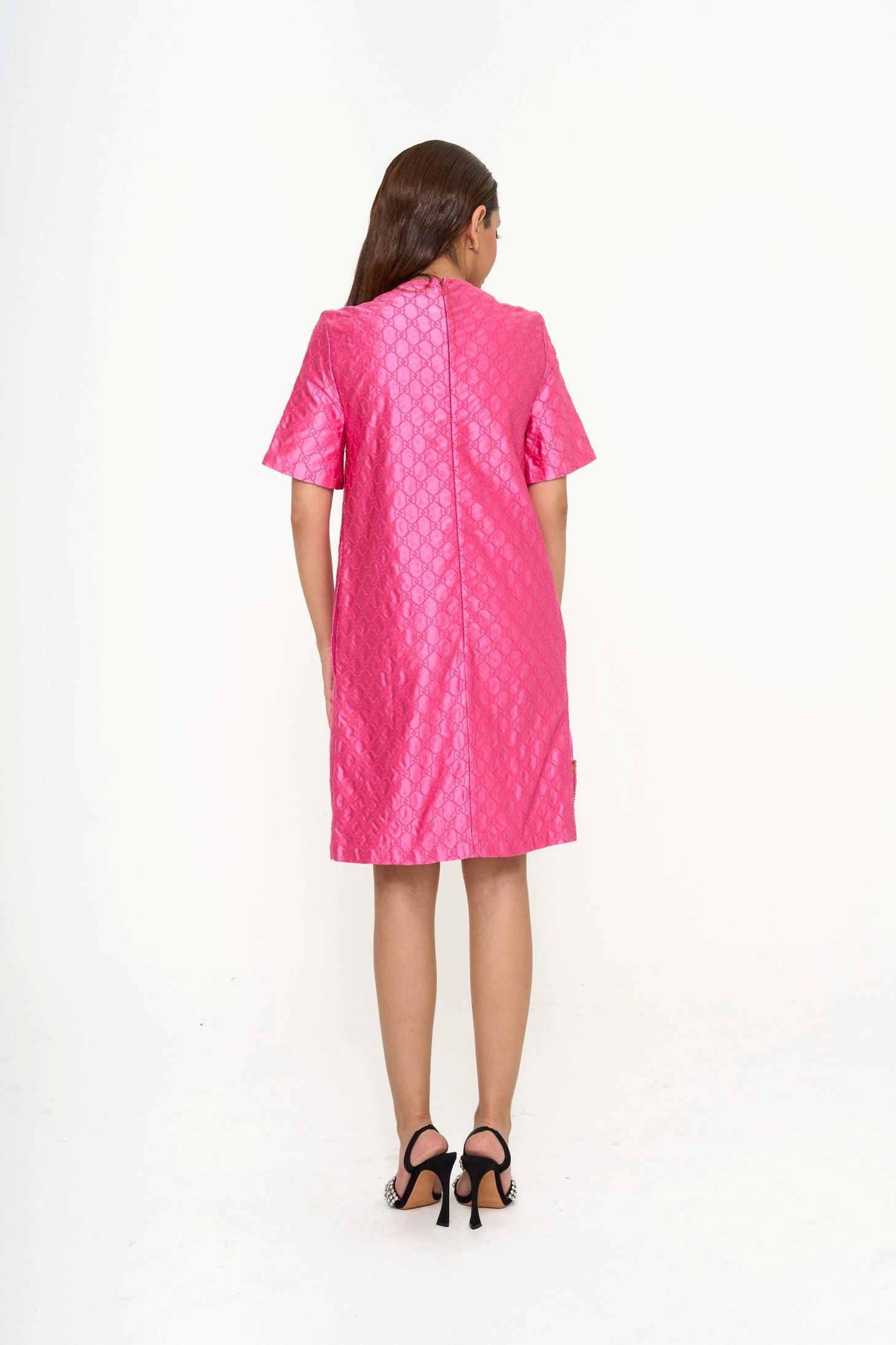 GUCCI GG Monogram Pink Silk Mini Dress (IT36)