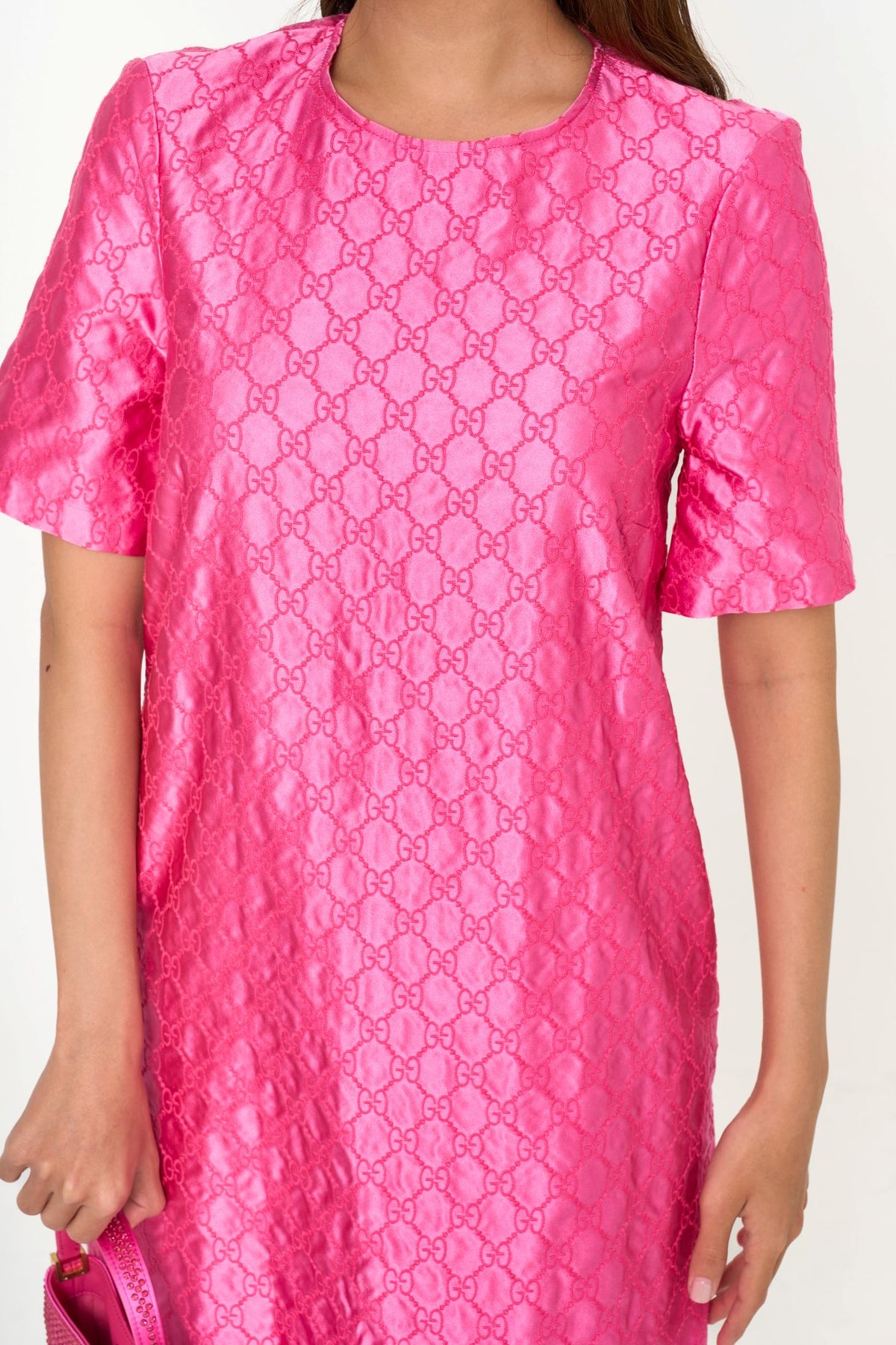 GUCCI GG Monogram Pink Silk Mini Dress (IT36)