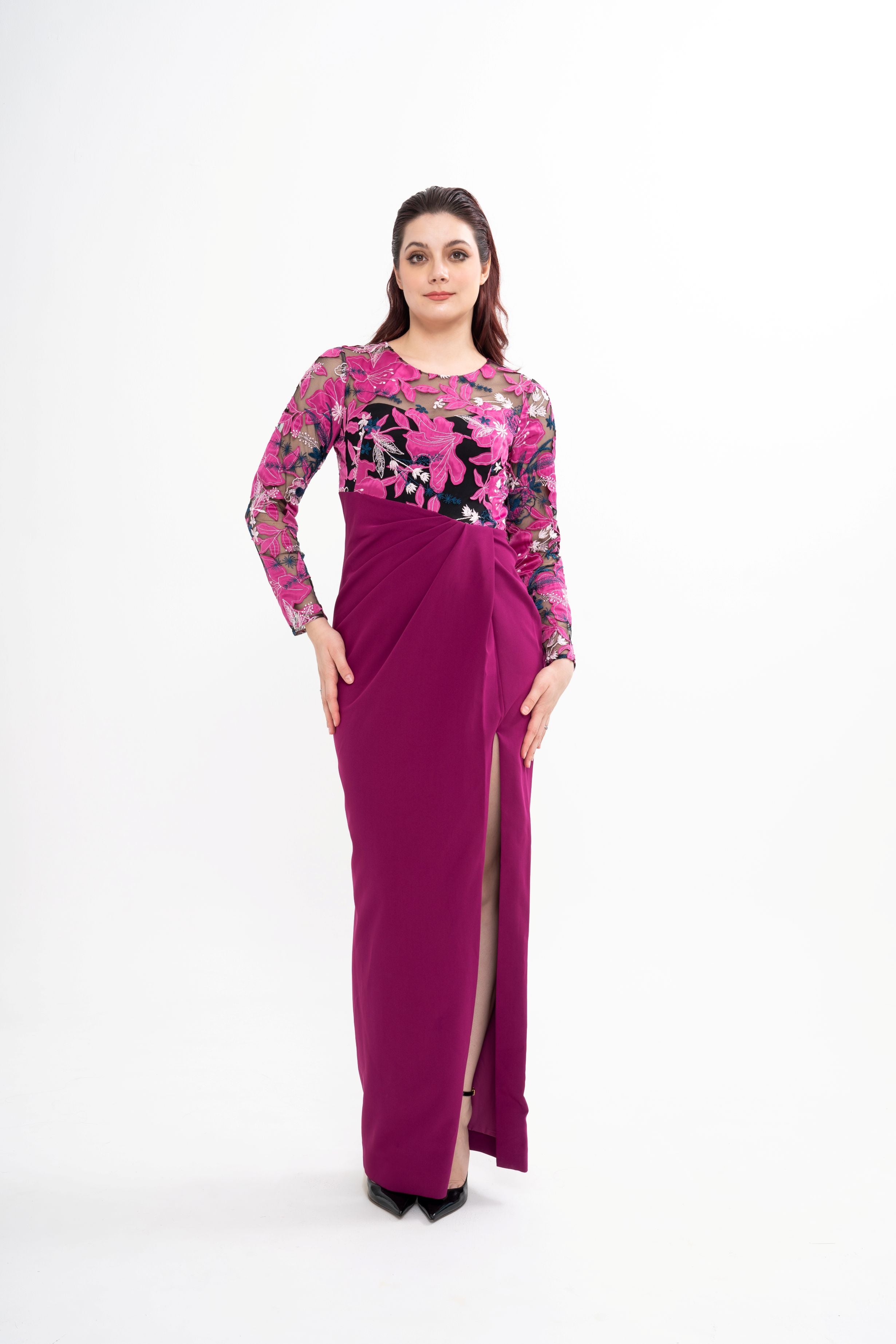 MARCHESA NOTTE Cutout embroidered tulle and crepe gown (US6)