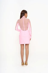 Back view of the blush Mugler dress, emphasizing the seamless finish provided by the concealed zip and hook fastening, available for rental in Kuala Lumpur, Malaysia.