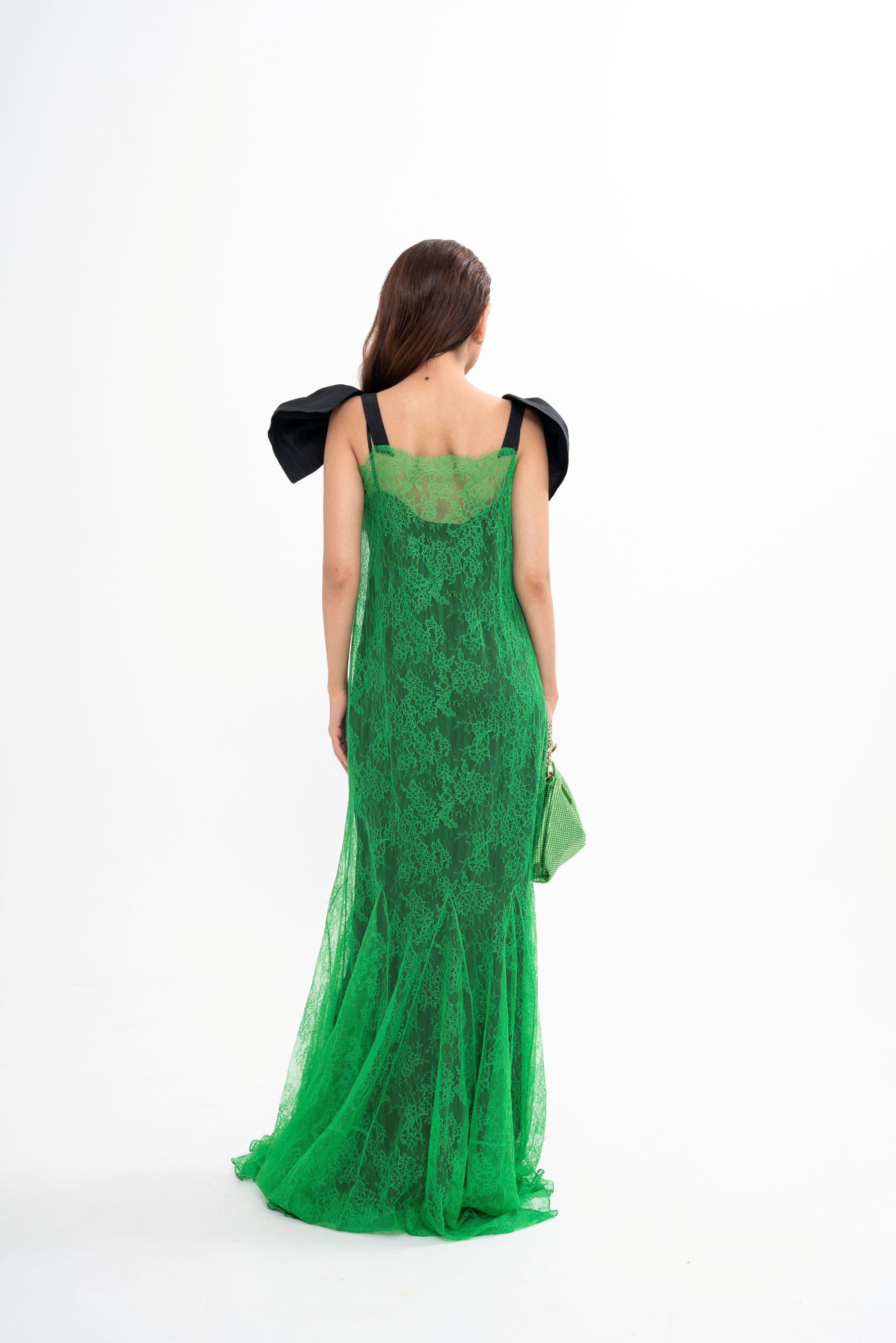 NINA RICCI  Lace taffeta maxi dress with bow accents (FR36)