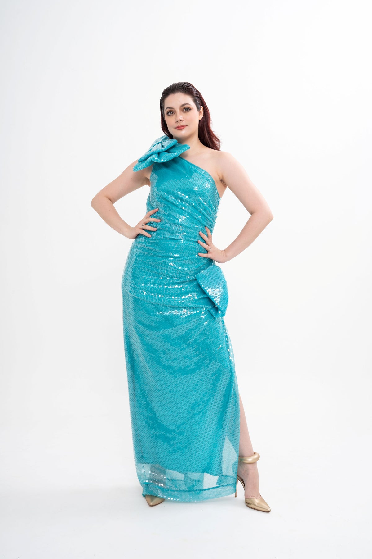 NINA RICCI Asymmetrical bow-embellished sequined tulle dress (FR42)