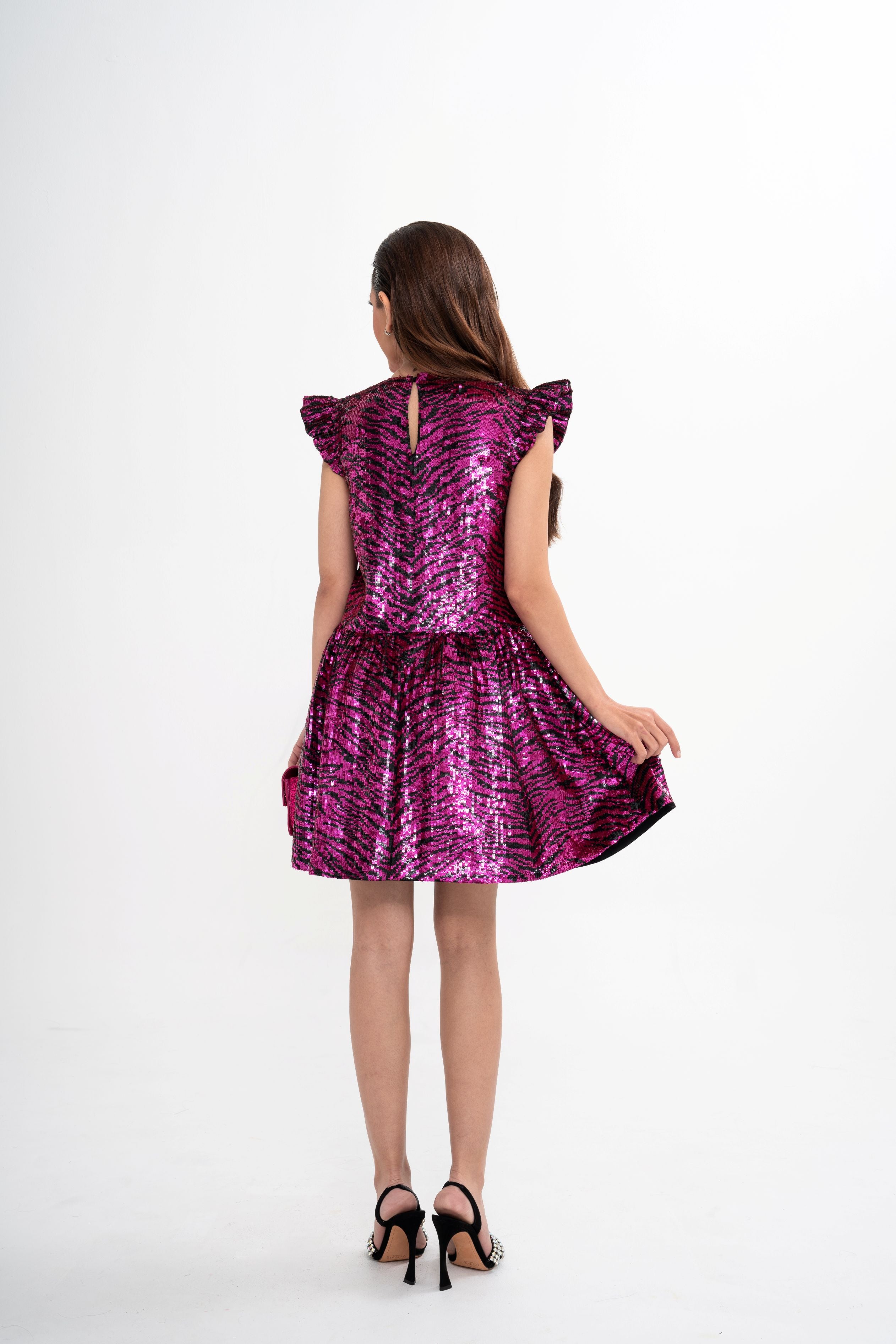 SAINT LAURENT Animal print Sequined Mini Dress (FR34)