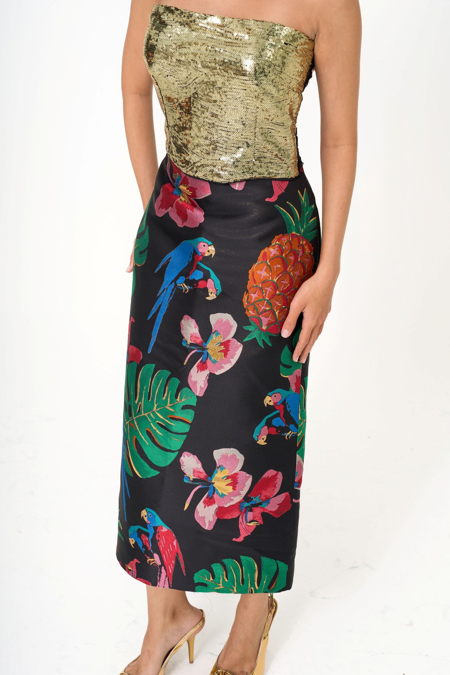 Luxury Jacquard Skirt Rental | Valentino Parrot Bloom | KL