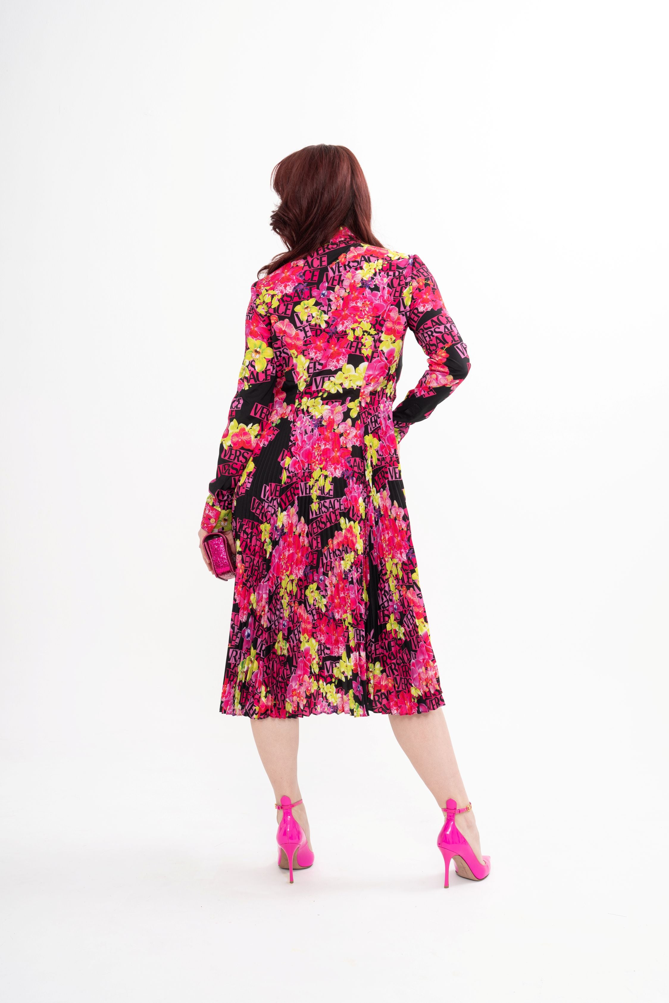Versace Pleated printed crepe midi dress (IT44)