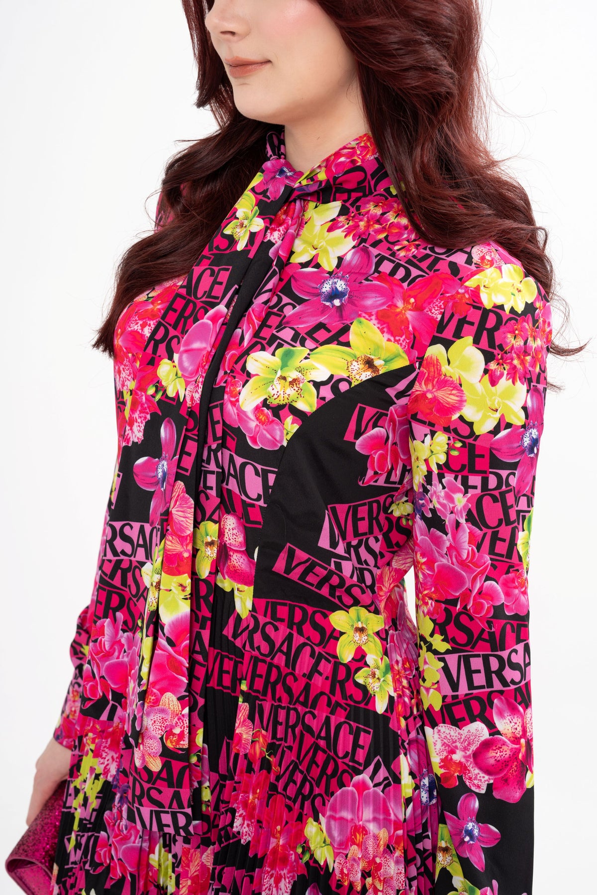 Versace Pleated printed crepe midi dress (IT44)